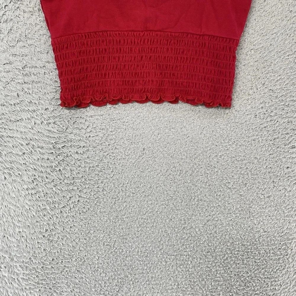 Hollister Crop Tank Size Small Red Smocked Lettuce Hem Crop Ruffle Valentines